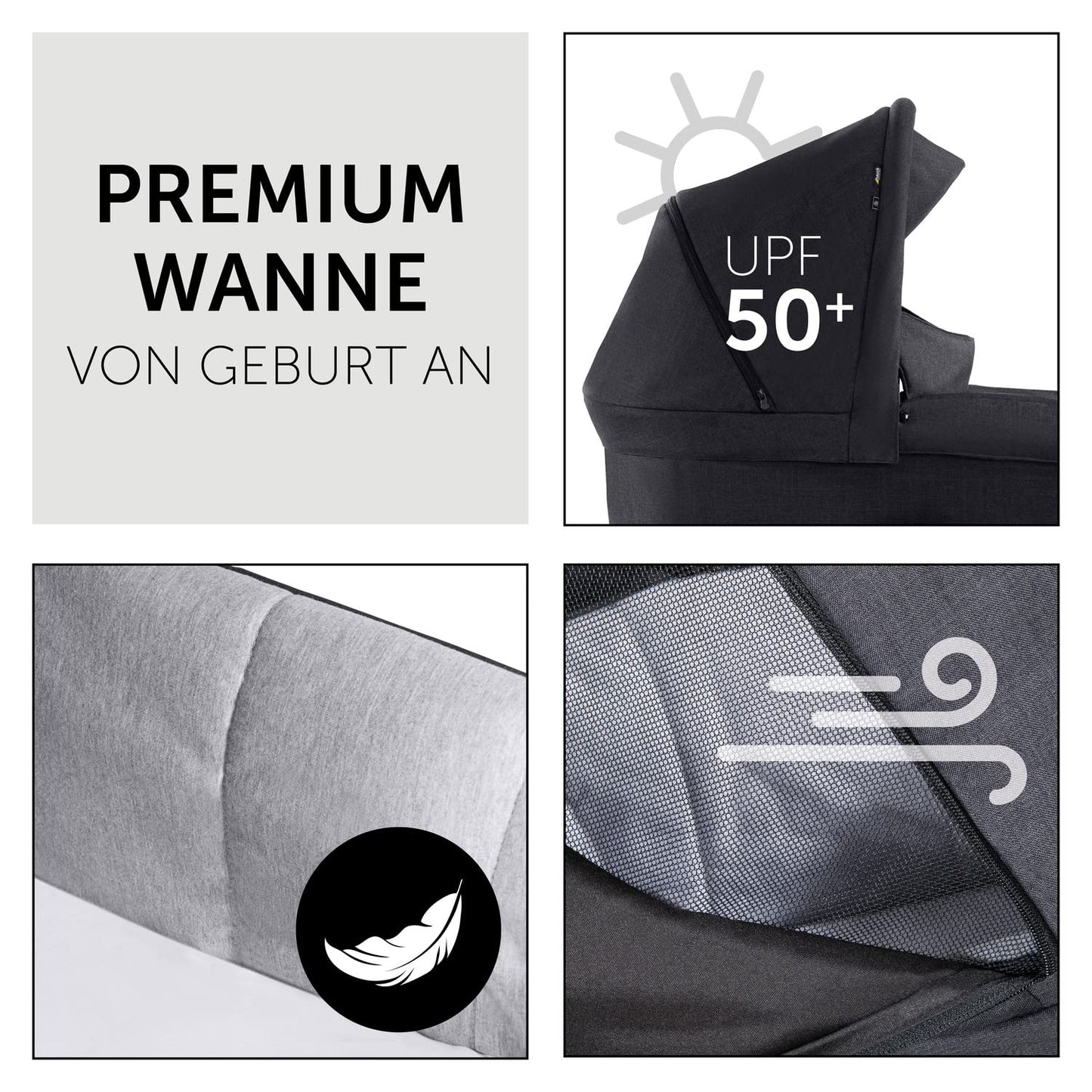 Hauck 3in1 Kinderwagen Set Saturn R, Babyschale, Babywanne & Buggy, ab Geburt bis 22 kg, Melange Schwarz