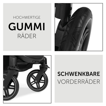 Hauck 3in1 Kinderwagen Set Saturn R, Babyschale, Babywanne & Buggy, ab Geburt bis 22 kg, Melange Schwarz