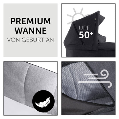 Hauck 3in1 Kinderwagen Set Saturn R, Babyschale, Babywanne & Buggy, ab Geburt bis 22 kg, Melange Schwarz