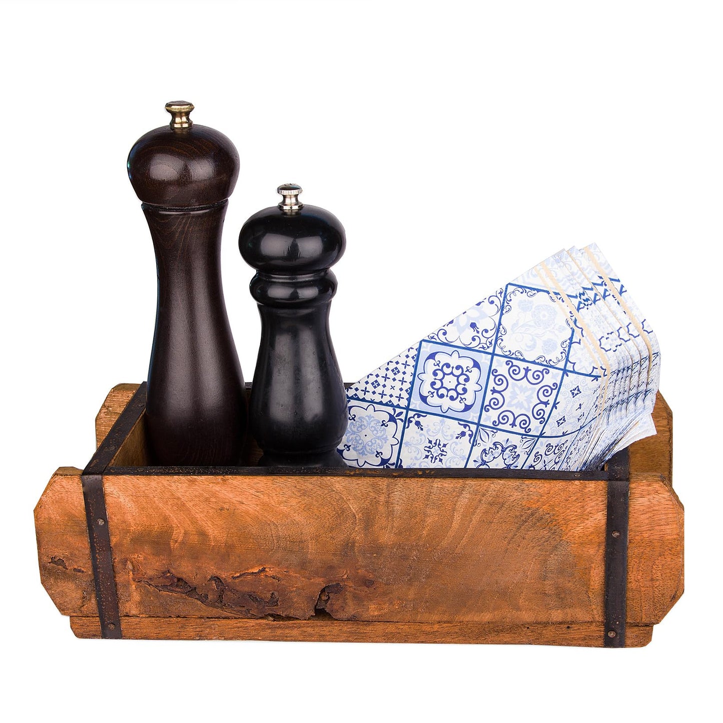 BigDean 3x Ziegelform 32x14x9 cm - Ein-Kammer - Vintage Holzkiste mit Metallbeschlägen - Ordnungsbox Allzweckkiste - Nachbau aus Altholz - Jedes Stück ein Unikat