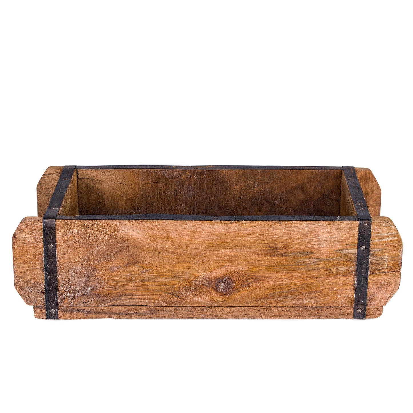 BigDean 3x Ziegelform 32x14x9 cm - Ein-Kammer - Vintage Holzkiste mit Metallbeschlägen - Ordnungsbox Allzweckkiste - Nachbau aus Altholz - Jedes Stück ein Unikat